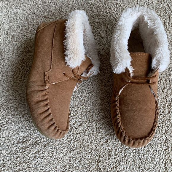 Chestnut brown suede Boots Chrissy moccasin Sherpa Faux Fur Bootie Size 8 - Picture 2 of 8